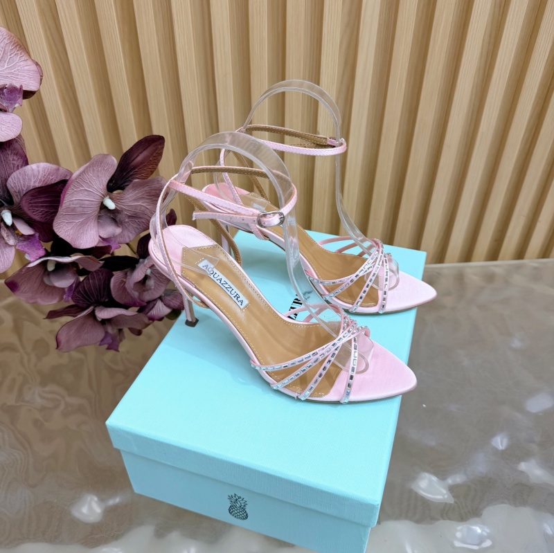 Женские розовые босоножки AQUAZZURA на шпильке с кристаллами