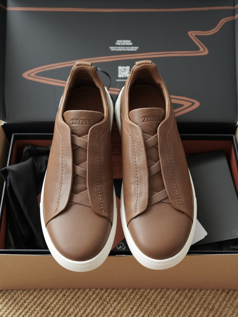 Лоферы Zegna Triple Stitch SECONDSKIN коричневые с белой подошвой