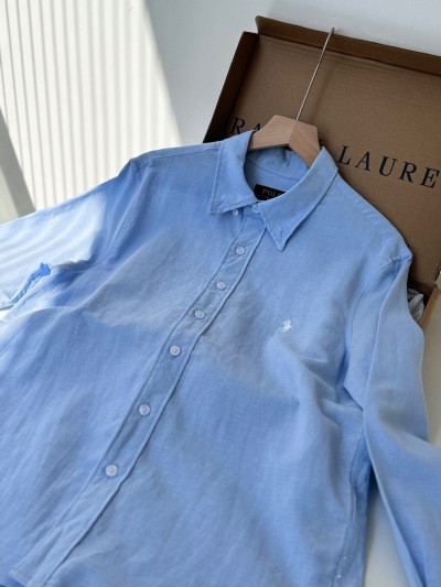 Женская рубашка Polo Ralph Lauren из хлопка и льна, голубая