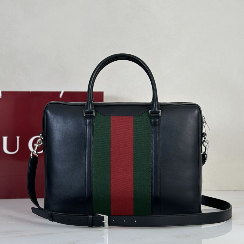 Большая черная сумка с красно-зеленой полосой и логотипом Gucci
