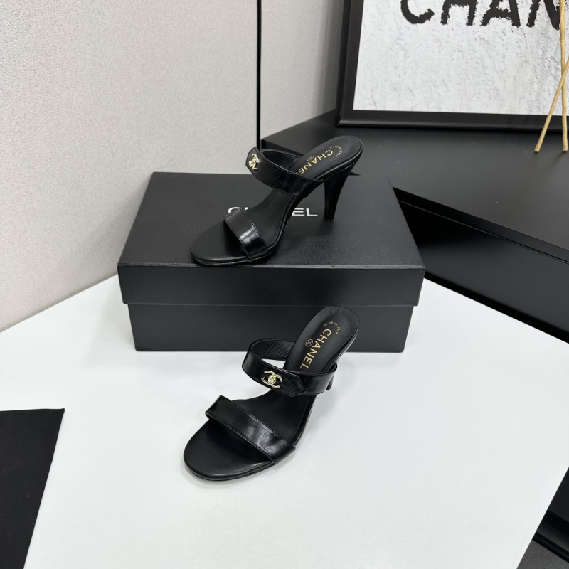 Женские туфли-мюли на каблуке, черные Chanel