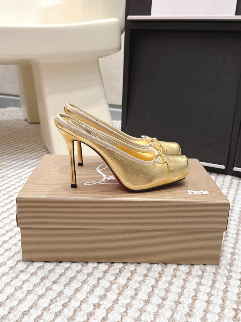 Женские золотые туфли-лодочки Christian Louboutin с бантом