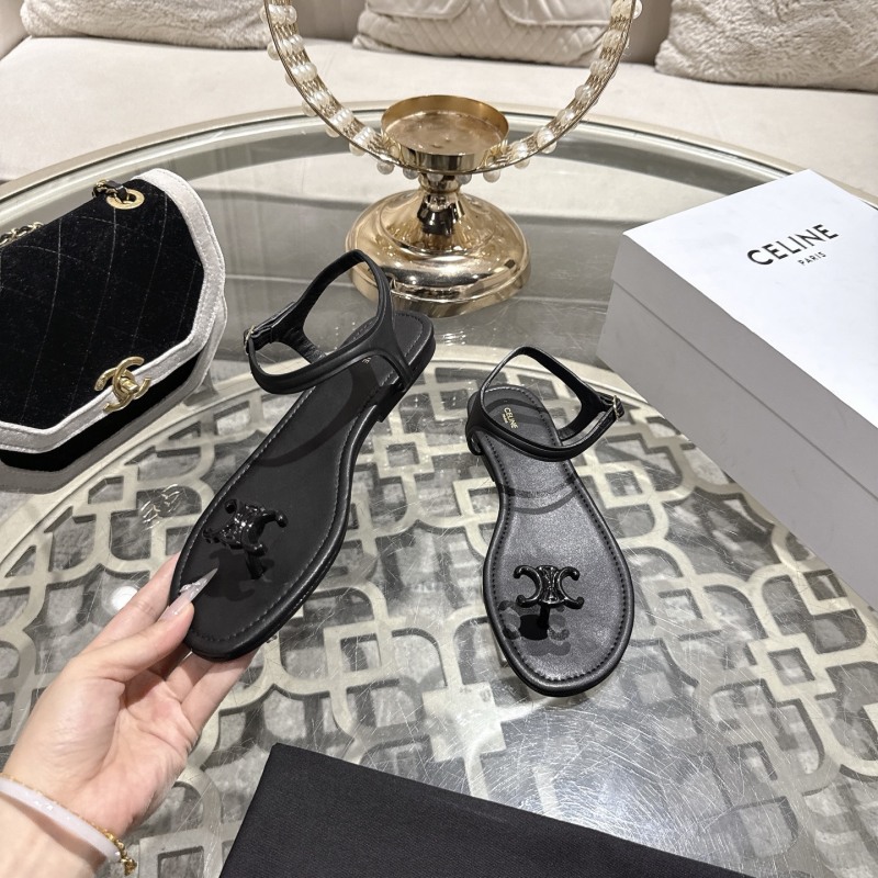 Женские черные кожаные босоножки Celine