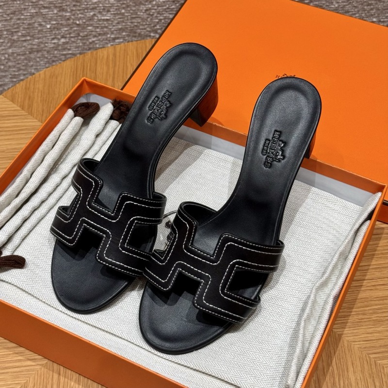 Черные кожаные женские сандалии Hermès Oran