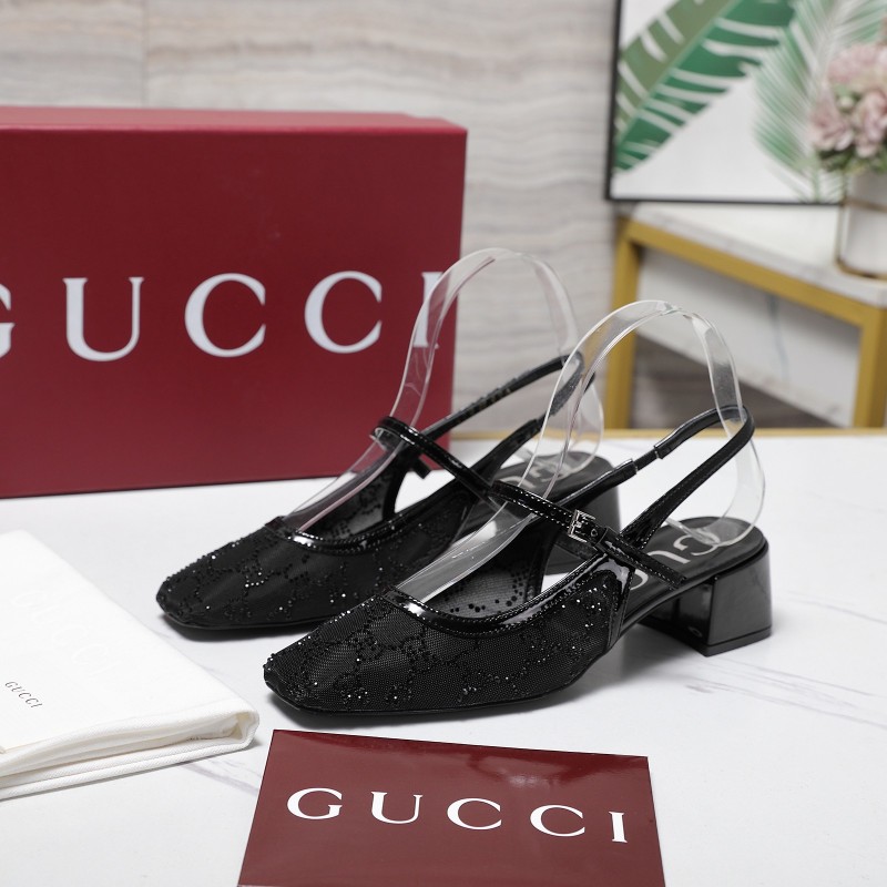 Женские черные босоножки с прозрачными ремешками Gucci