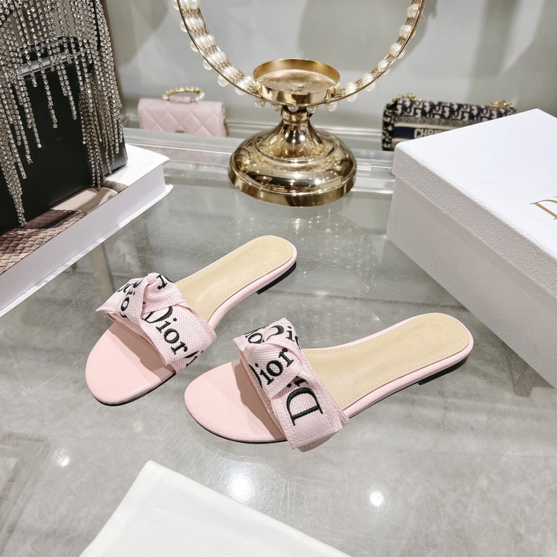 Женские розовые шлепки Dior J'ADIOR с вышивкой и бантом