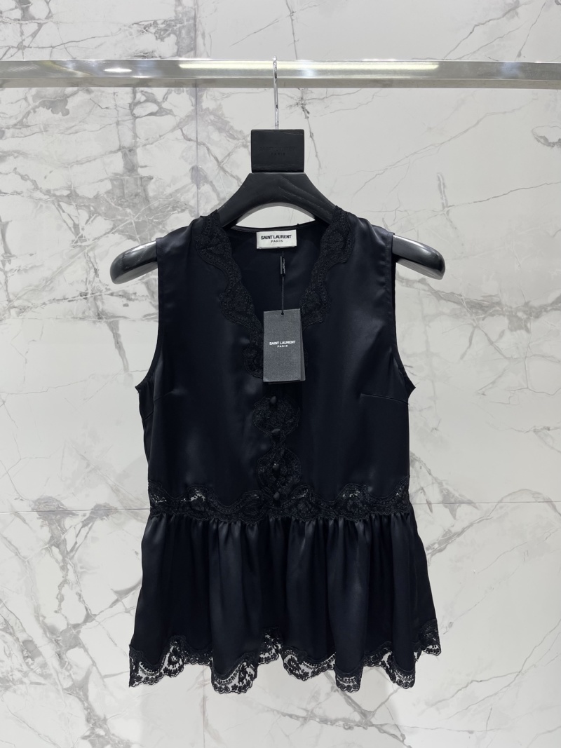 Топ из ацетата с кружевом Saint Laurent
