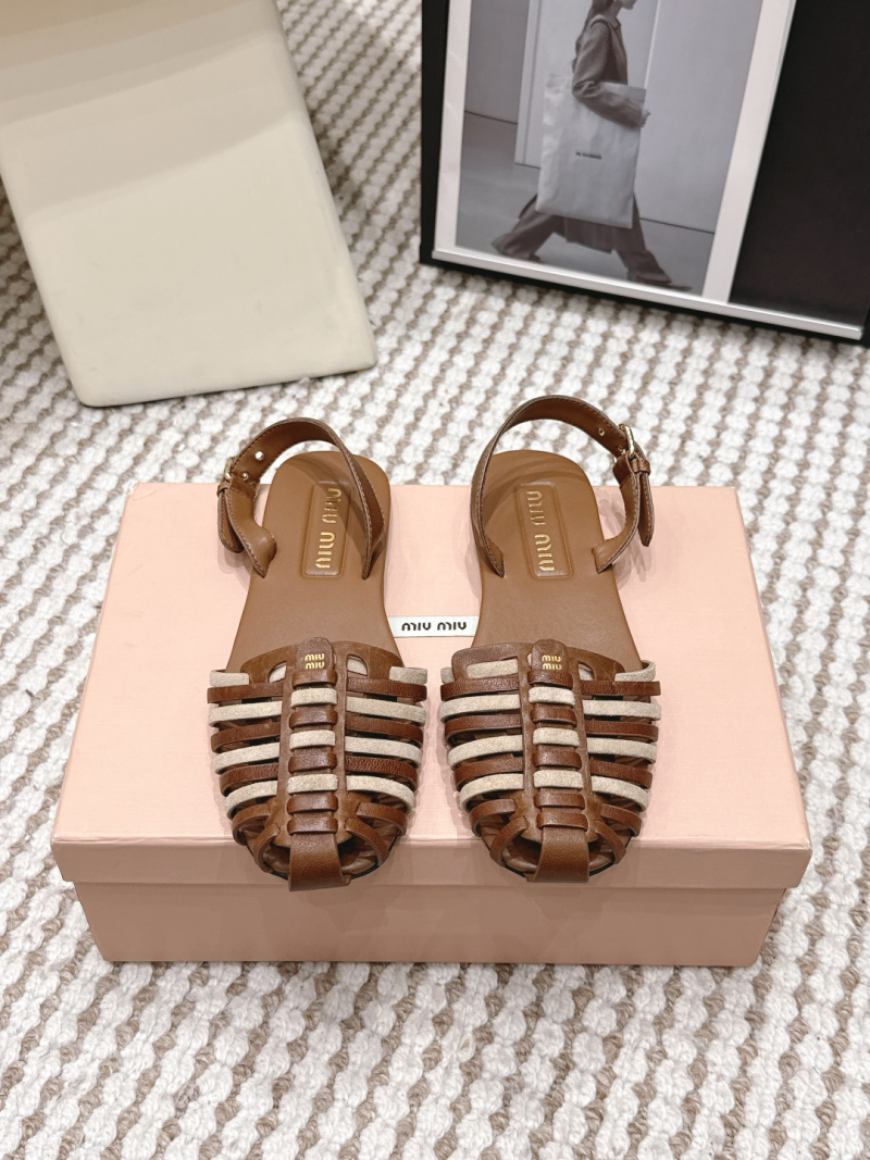 Плоские плетеные женские сандалии Miu Miu