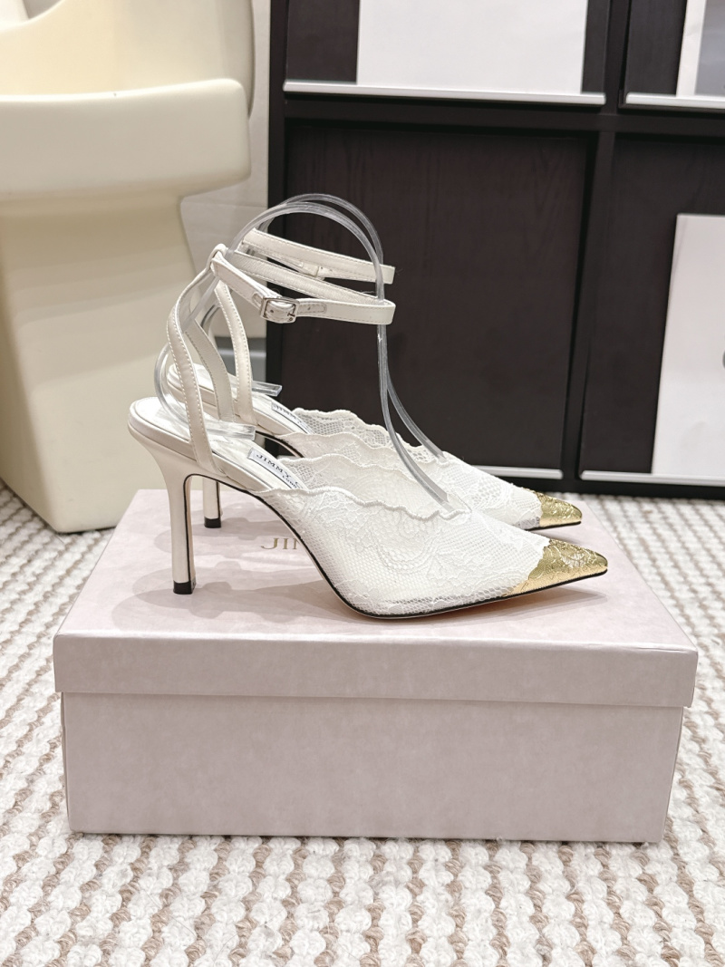 Женские туфли на каблуке Jimmy Choo, белые с золотым носком