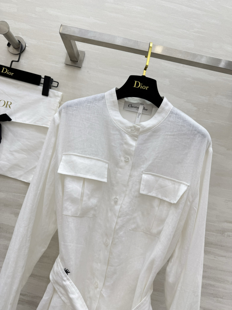 Белая льняная рубашка женская с поясом Dior