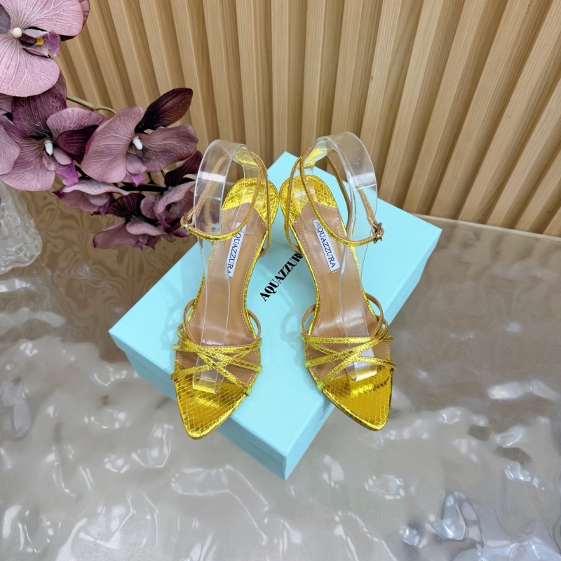 Женские золотые босоножки на высоком каблуке Aquazzura