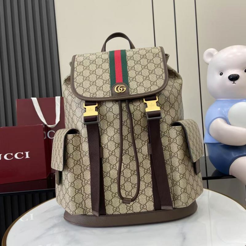 Рюкзак Gucci с монограммой и красно-зеленой полосо