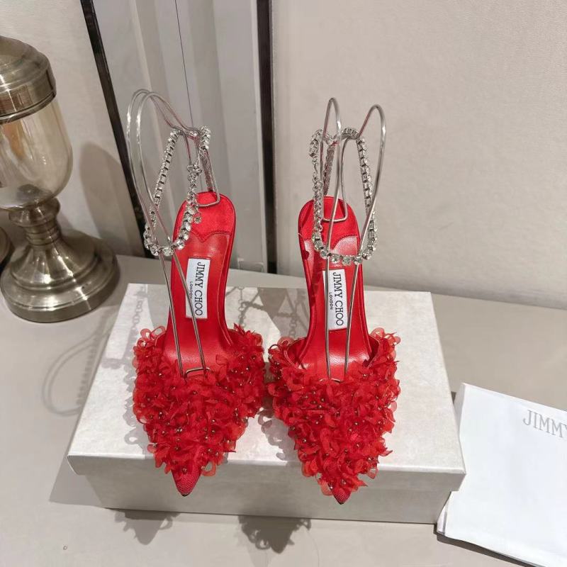 Красные туфли Jimmy Choo с декором из цветов