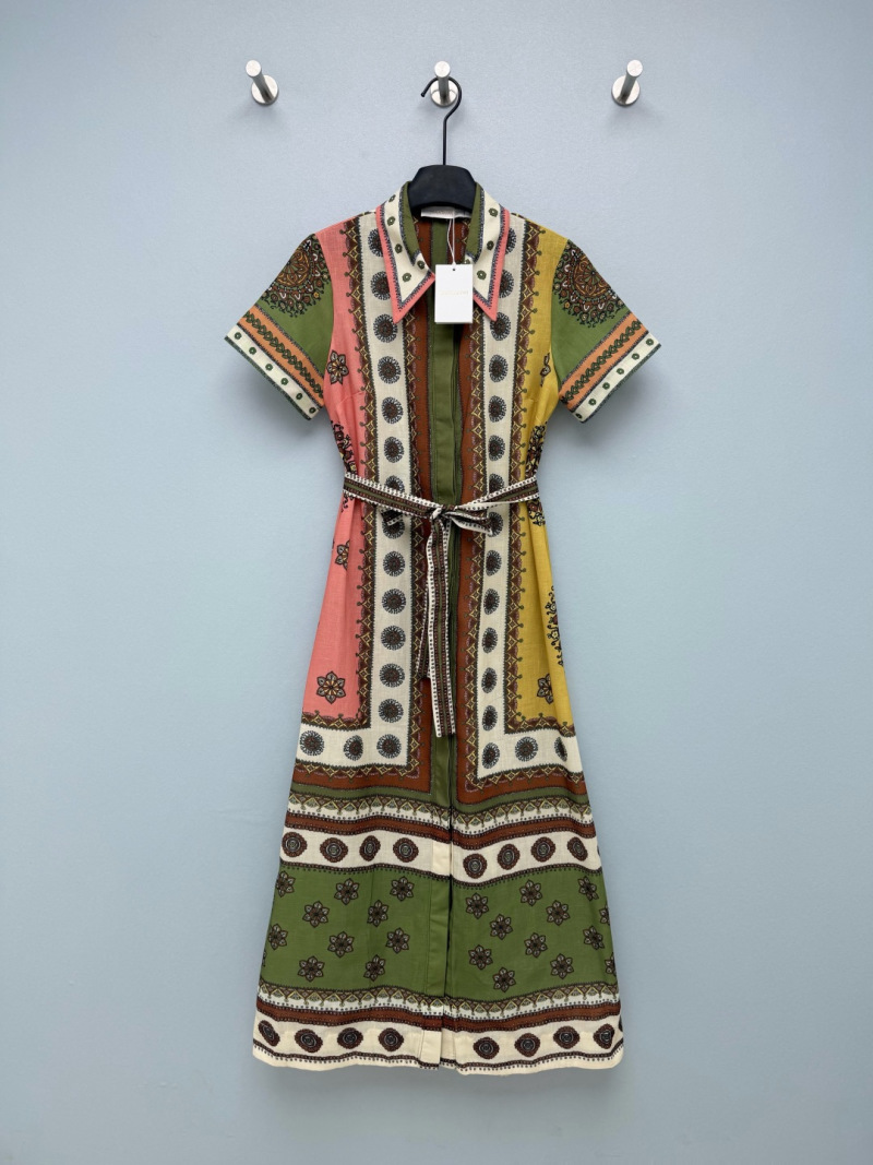 Повседневное платье с короткими рукавами и поясом Zimmermann