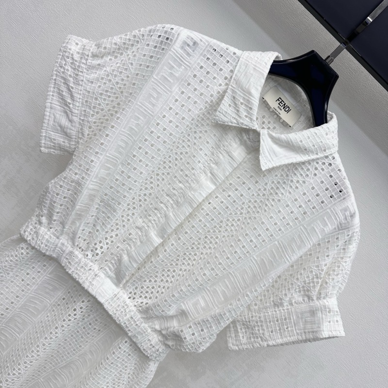 Женское платье из ажурной ткани с короткими рукавами Fendi