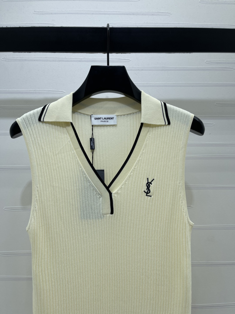 Женский вязаный жилет с воротником Polo Saint Laurent