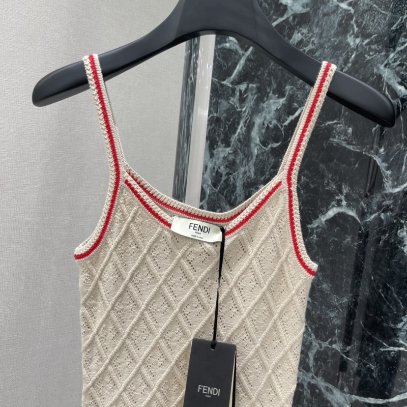 Ажурный топ бежевого цвета с контрастной окантовкой Fendi