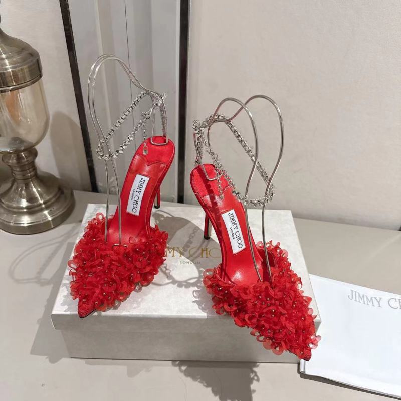 Красные туфли Jimmy Choo с декором из цветов