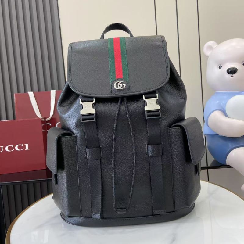 Рюкзак Gucci черный с красно-зеленой полосой