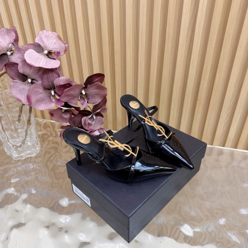 Женские туфли на каблуке, черные, с металлической фурнитурой Saint Laurent