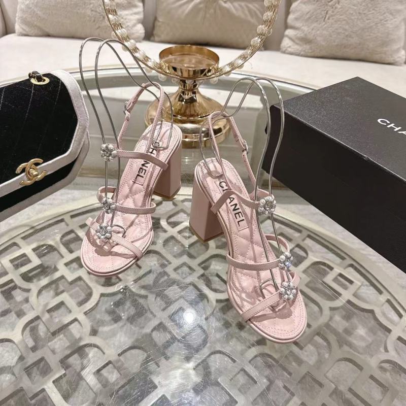Женские розовые сандалии с цветком Chanel