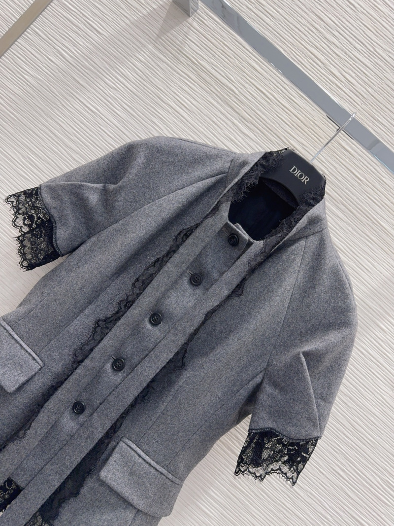 Женский серый жакет с кружевной отделкой Dior