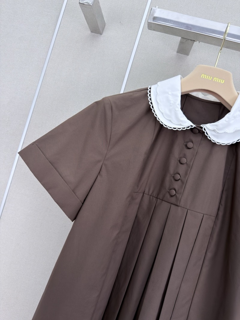 Женское повседневное платье с контрастным воротником и коротким рукавом Miu Miu