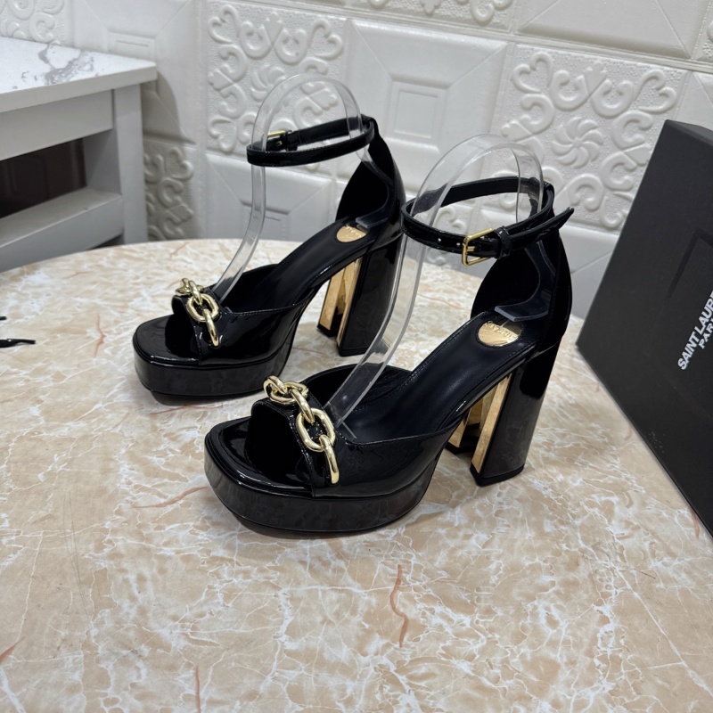 Женские черные туфли YSL на высокой платформе Saint Laurent