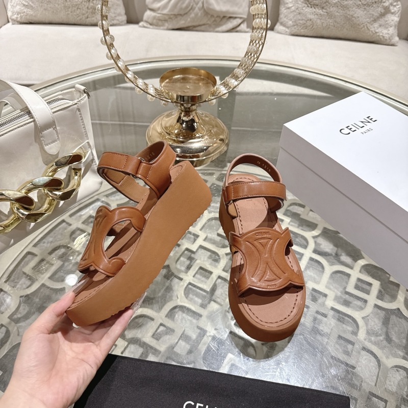 Женские кожаные босоножки с логотипом на платформе Celine