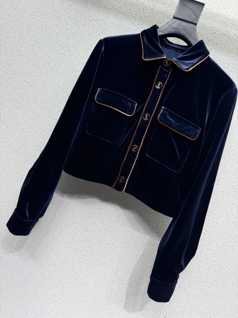 Синий бархатный комплект: жакет и шорты Saint Laurent