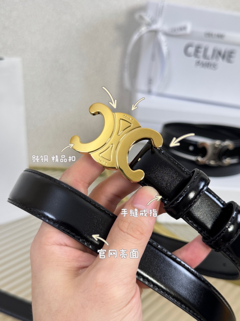 Кожаный ремень с золотистой пряжкой Celine
