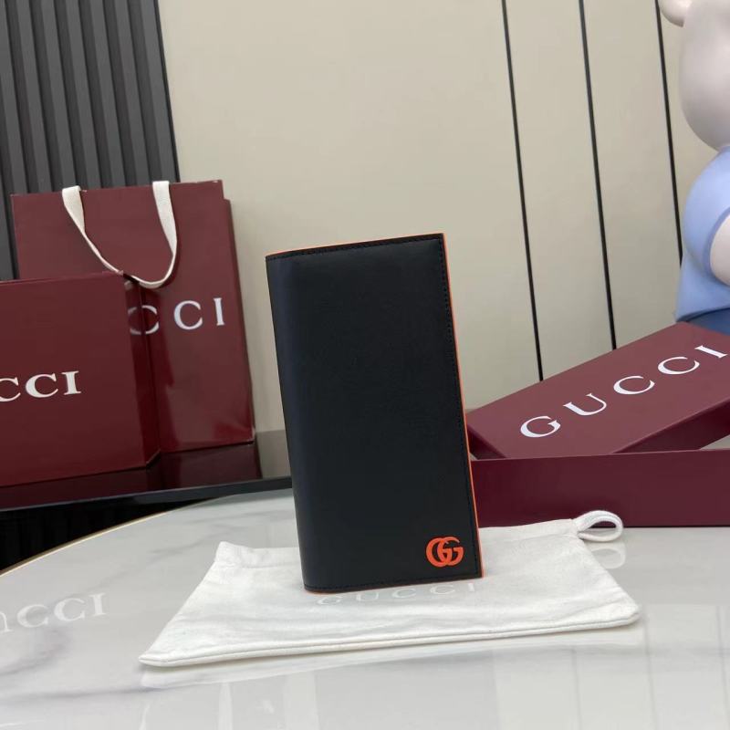 Портмоне Gucci черное с оранжевым логотипом
