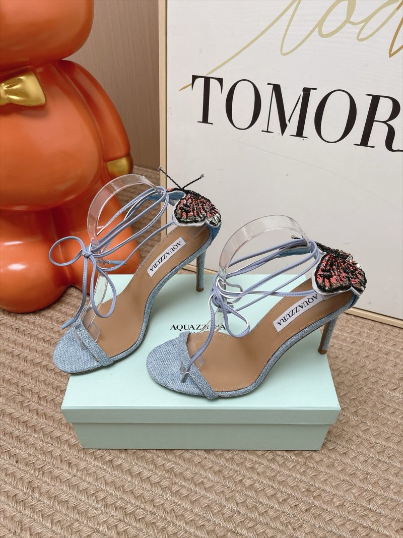 Женские босоножки Aquazzura с кристаллами серебристого цвета