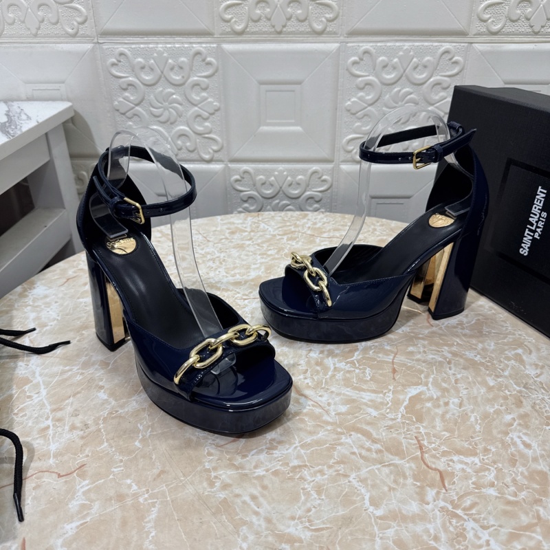 Женские туфли лаковые на высокой платформе со стразами Saint Laurent
