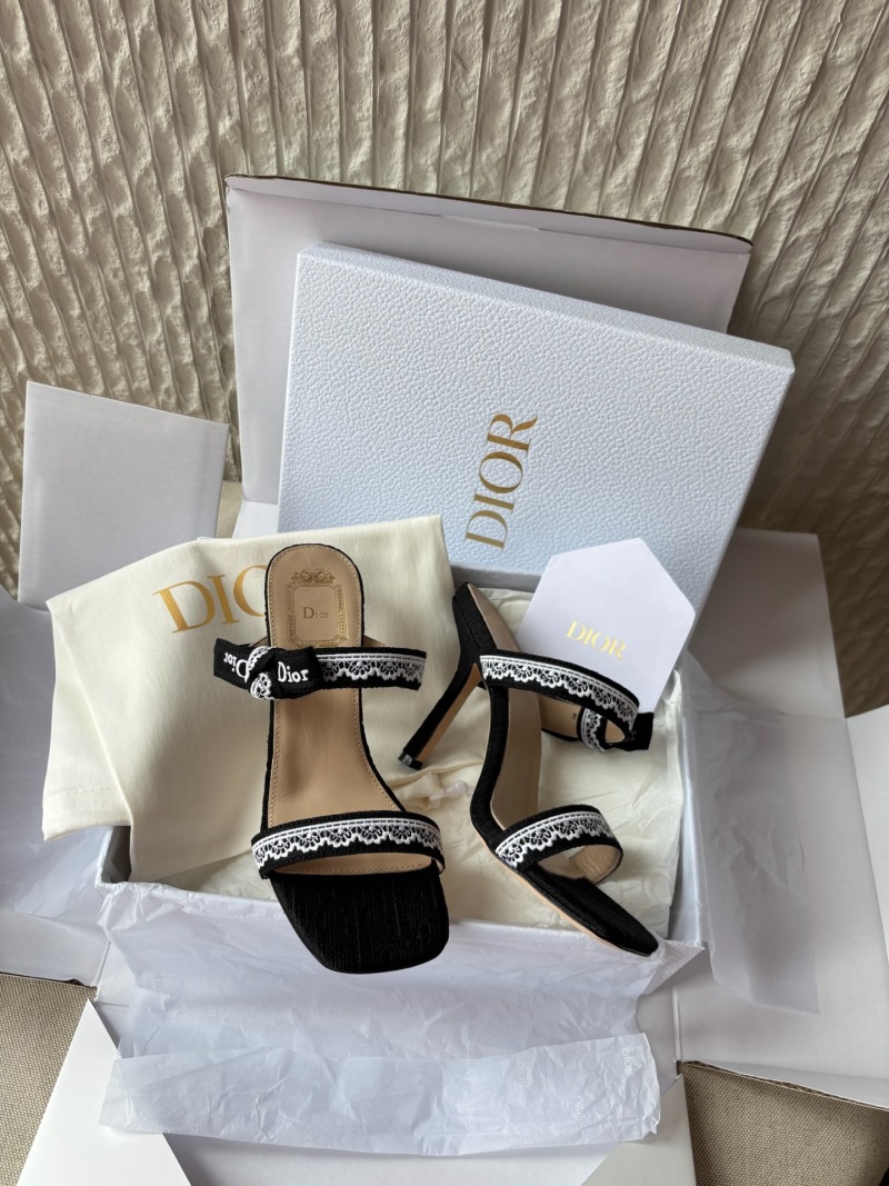 Черные женские туфли-сандалии на высоком каблуке с кружевом Dior