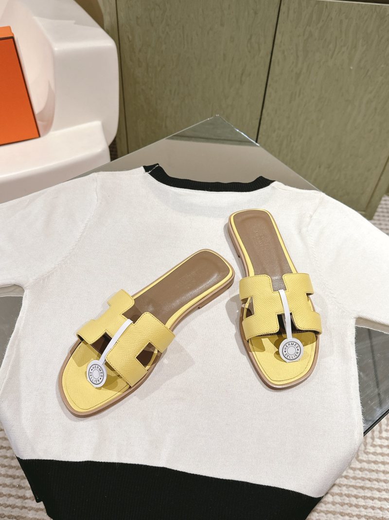 Женские шлёпанцы желтые Hermès