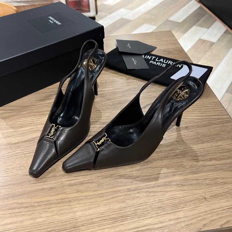 Женские туфли Saint Laurent YSL на высоком каблуке с металлической фурнитурой