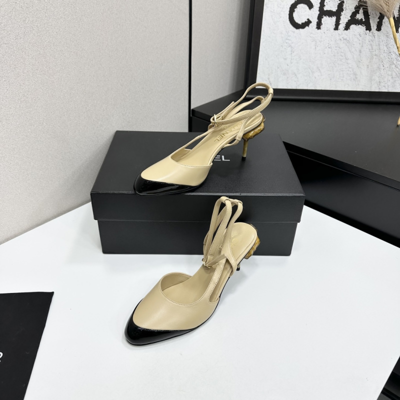 Женские туфли на шпильке с комбинированными материалами Chanel