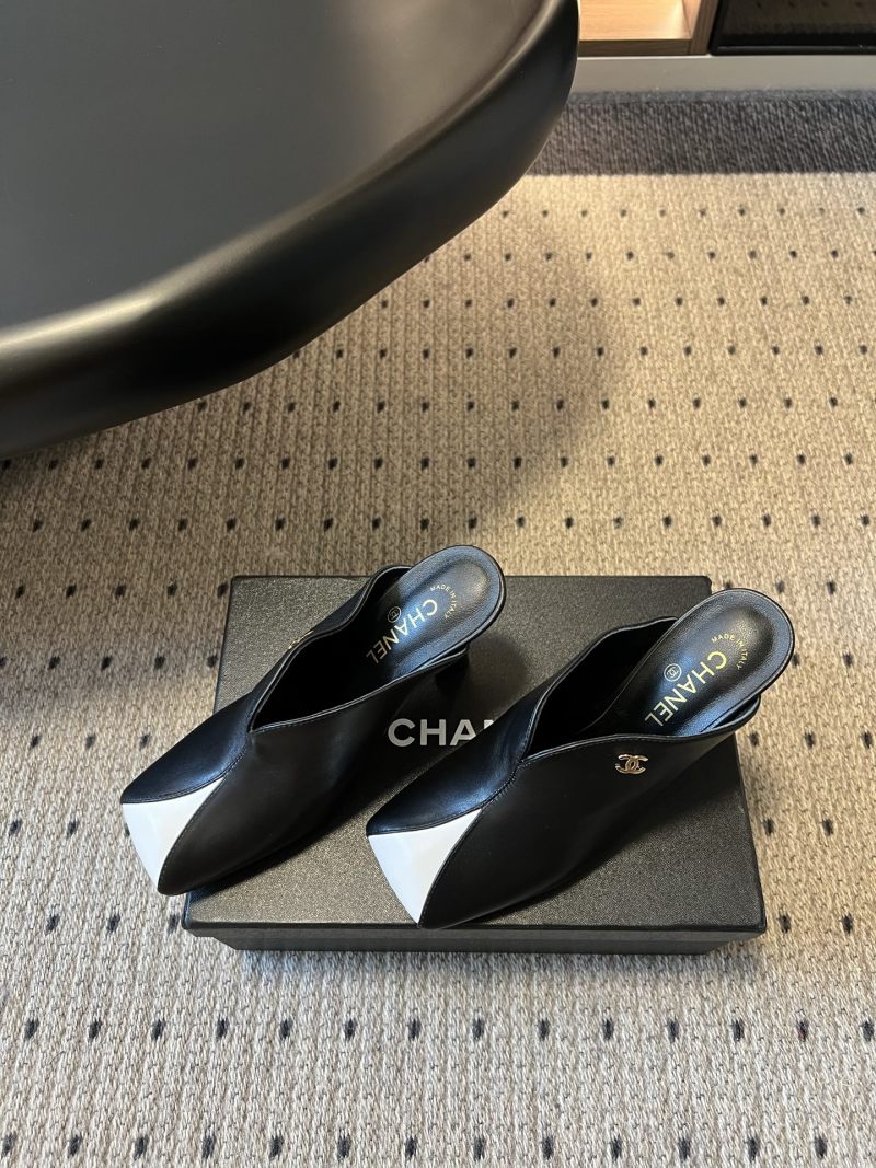 Женские туфли-мюли на высоком каблуке из натуральной кожи Chanel
