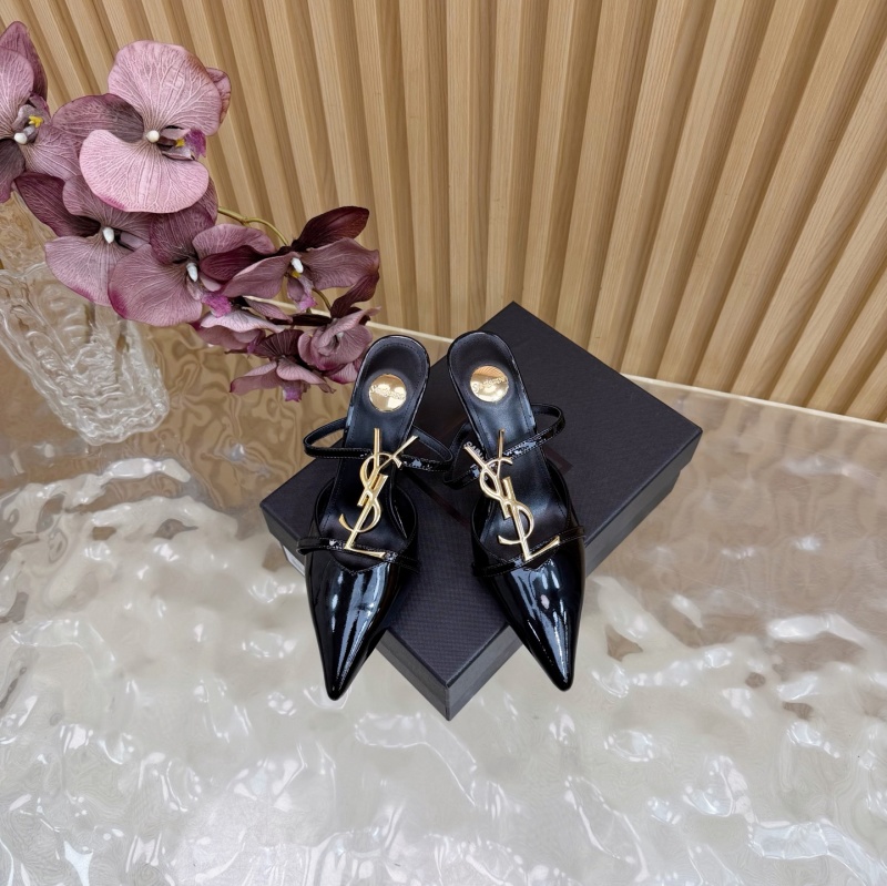 Женские туфли на каблуке, черные, с металлической фурнитурой Saint Laurent