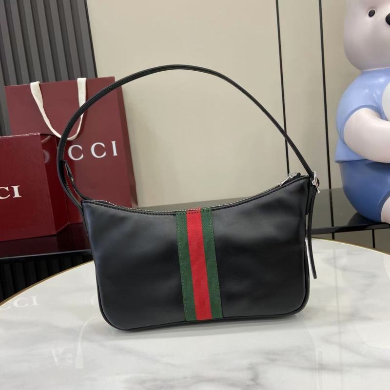 Черная сумка Gucci с красно-зеленой полосой