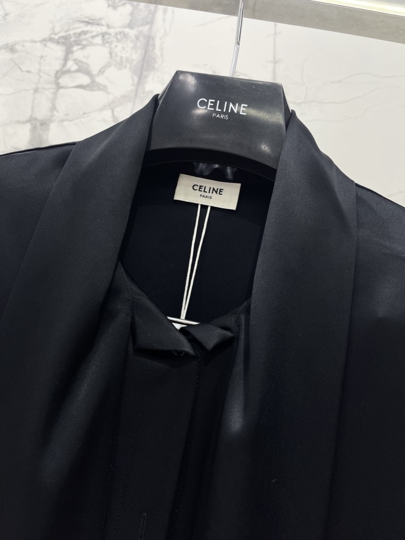 Блуза ацетатная с длинной лентой на воротнике Celine