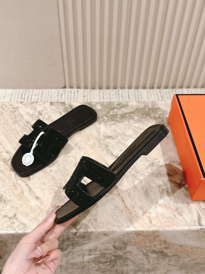Женские шлёпанцы H с кристаллами, черный Hermès