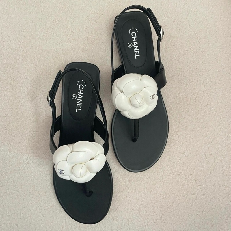 Черные женские сандалии Chanel с цветком
