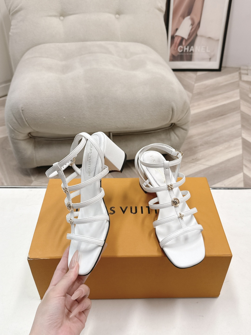 Белые женские босоножки на высоком каблуке Louis Vuitton