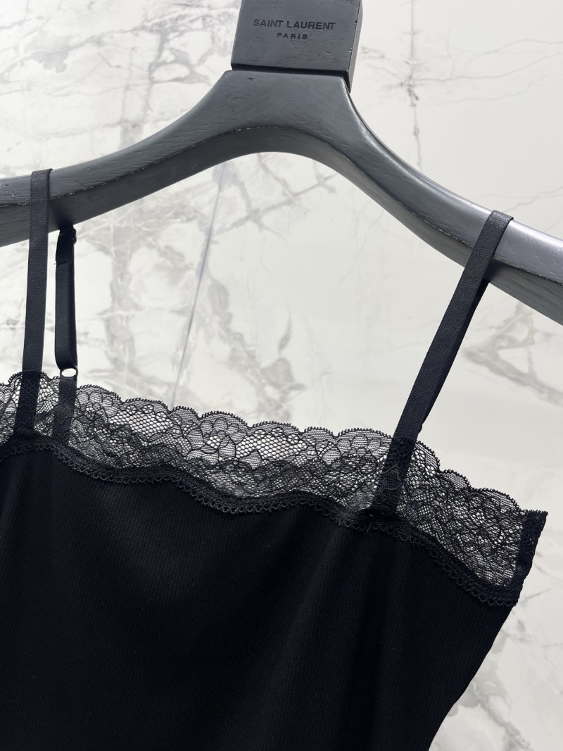 Черный топ с кружевной отделкой Saint Laurent
