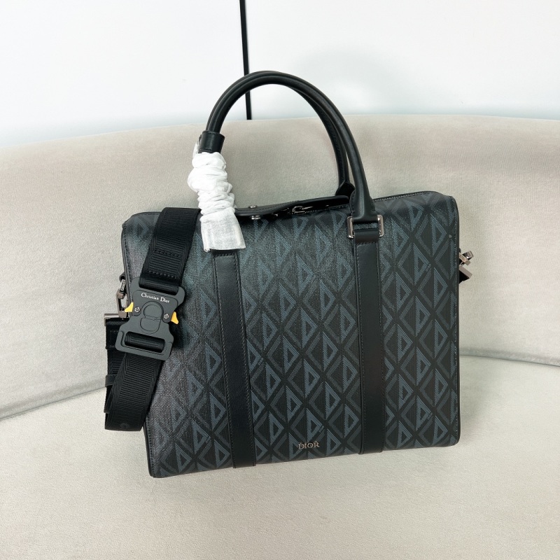 Мужской кожаный портфель черного цвета с плечевым ремнем Dior