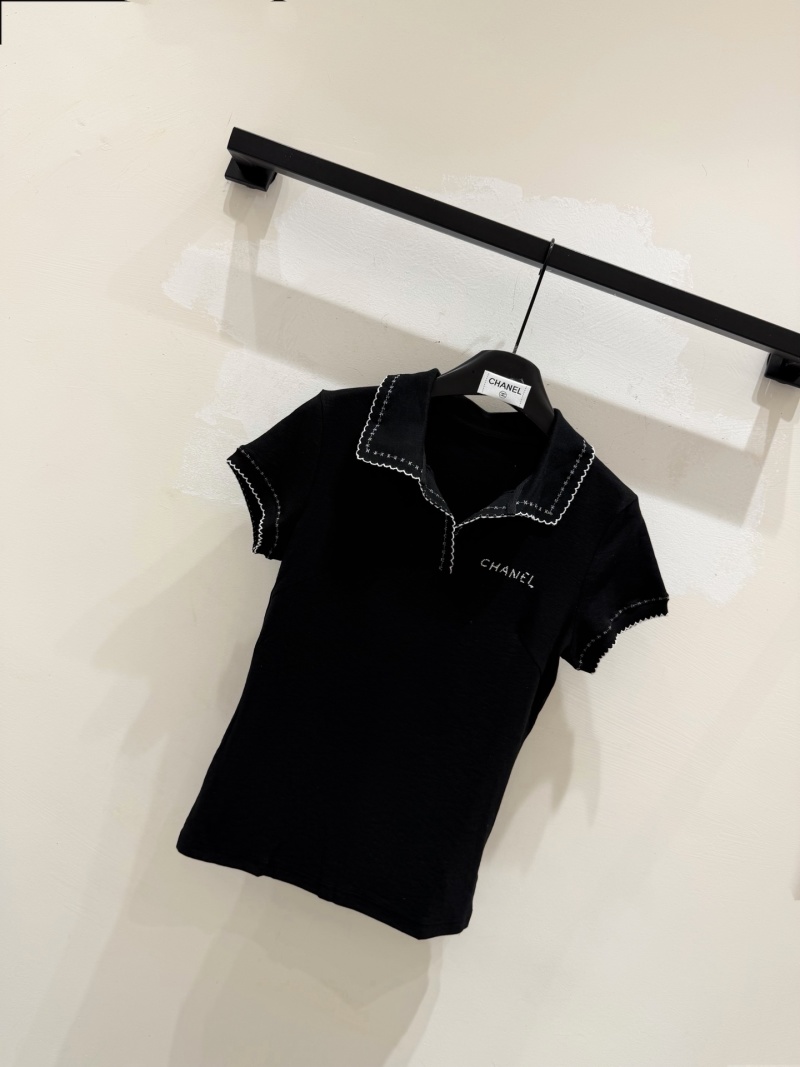 Футболка с воротником поло черная Chanel