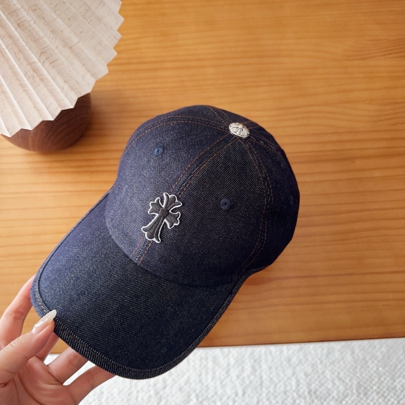 Бейсболка из темного денима с металлическим крестом Chrome Hearts