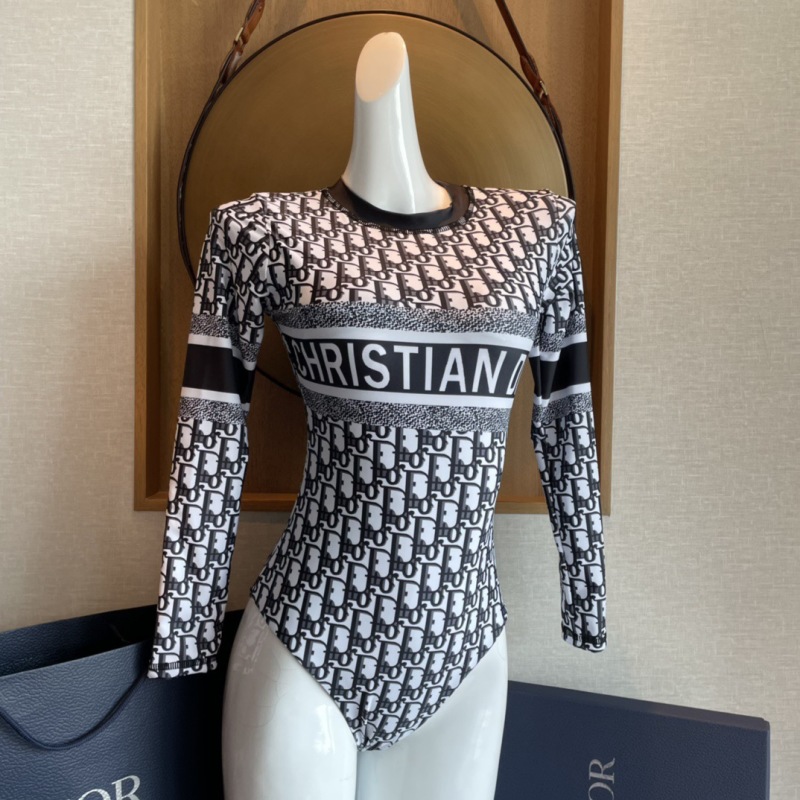 Цельный купальник с длинным рукавом, узор Christian Dior